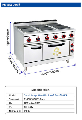 Elektrische Kochgeräte für Restaurants 29 kW Leistung Edelstahl GL-TT-6 Modell