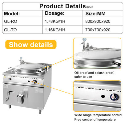 800×900×850 70 Kochgeräte für Restaurants mit LPG/NG-Stromversorgung und R13/4 Gasanschluss Gas indirekte Jacke Boilli