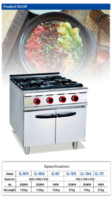 20.8Kw Gasbereich mit 4-Brenner-Ofen für Restaurant Küche Effizienz