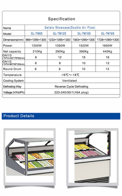 Italian Style Gelato Freezer Display Case mit Umkehrzyklus Auftauen und Lüftung Kühlsystem
