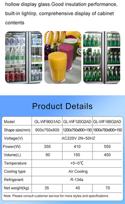 220V-240V 5°C -0°C Doppelglastür Industriekühlgerät 150L Display-Kühler