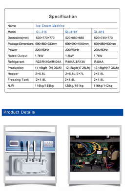 220-240V 2N~50HZ Profi-Eismaschine 12-18kg/h Ausgang 2x1.8L Gefriertank