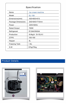 Soft Ice Cream Machine 6-8 kg/h Produktion 5L Hopper für Vorkühlung und Nachtkonservierung
