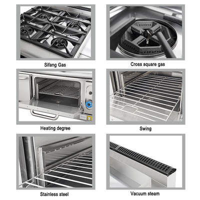 Gewerblicher Gasherd aus Edelstahl mit 4 Lagen und Ofen LPG/Naturgas 150 kg Gewicht