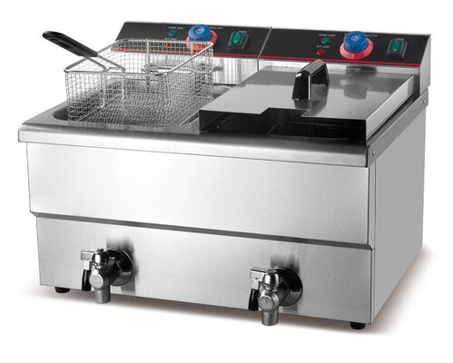 Warmverkauf Industrie-Restaurant Pommes Frites Maschine Tischboden 2 Tank 2 Korb Kartoffel Chips Fritter Gas Tieffritter